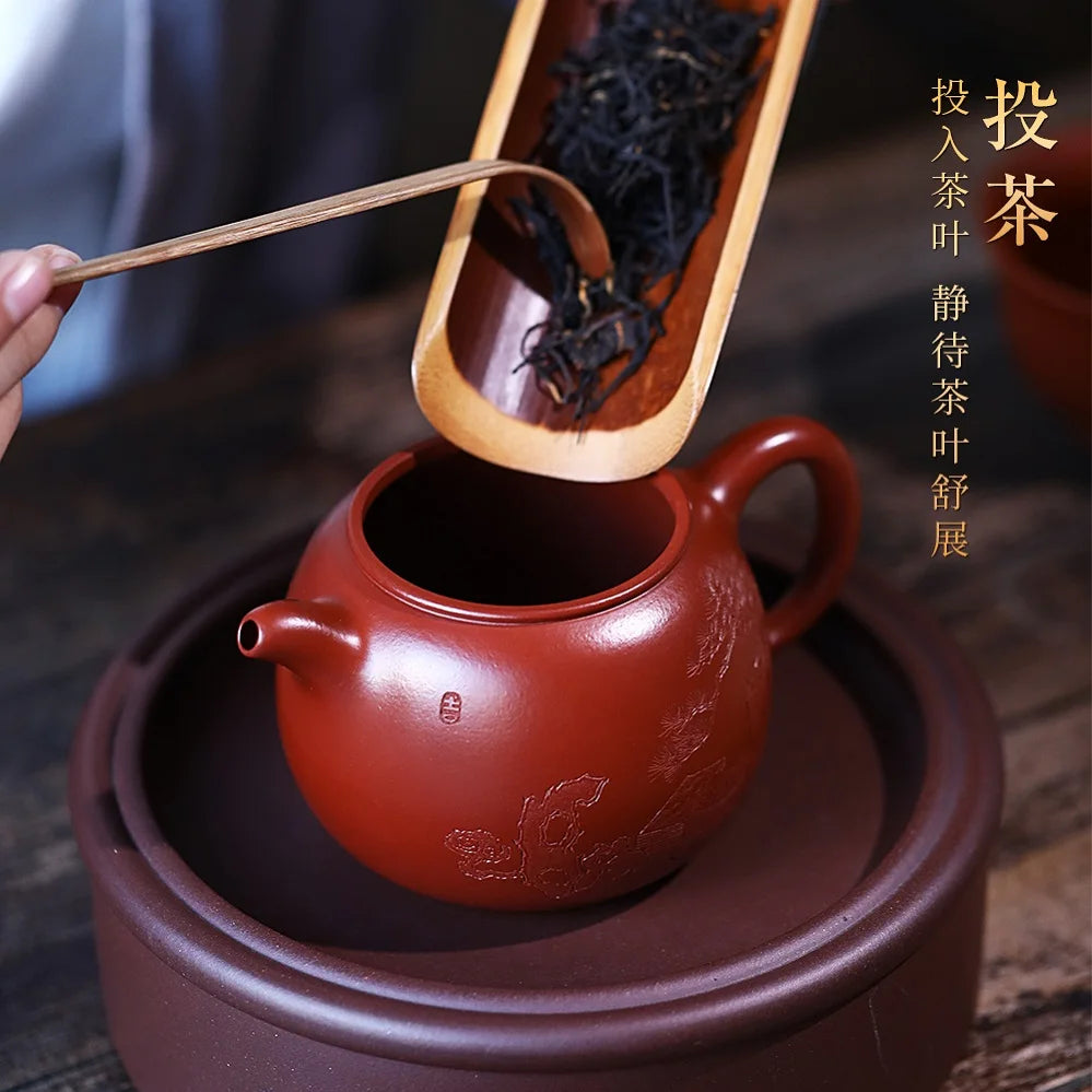 |Yihuchun Yixing purple clay pot master Hu Qichun handmade household tea pot raw ore dahongpaozun 300C