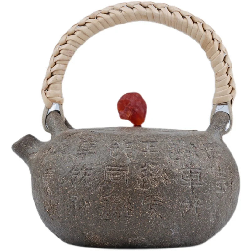 Yixing Bionic Device Purple Sand Teapot Handmade Flower Device Green Section Lifting Handle Stone Drum Pot Kombucha Teapot Purpl