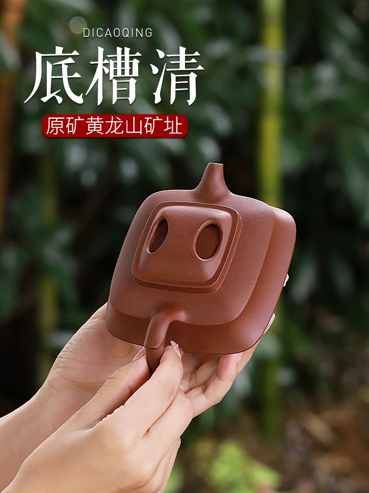 Yixing Clay Famous Master Wan Jufen Handmade Original Mine Purple Mud Bottom Trough Clear Kung Fu Tea Four Square Cow Cap Pot