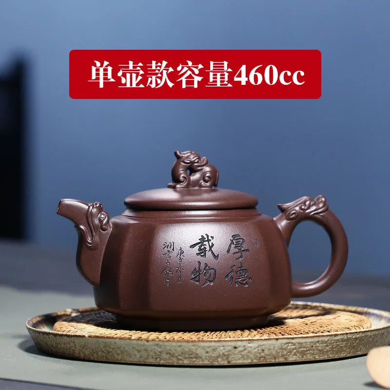 Yixing Clay Pure Handmade Original Mine Purple Mud Tenglong Four Square Pot Tea Set For Home Use