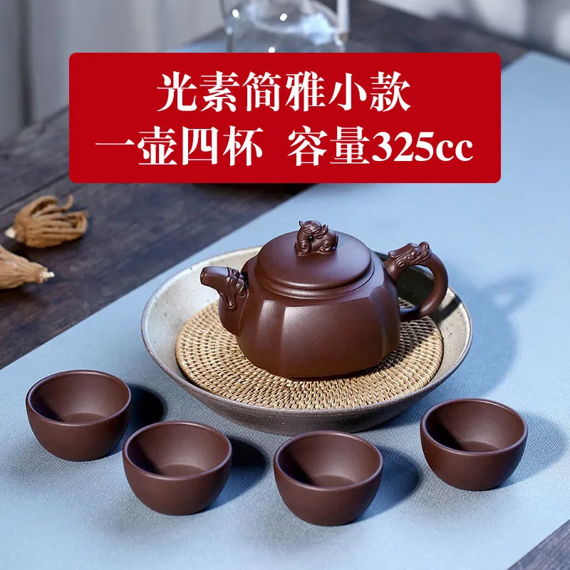 Yixing Clay Pure Handmade Original Mine Purple Mud Tenglong Four Square Pot Tea Set For Home Use