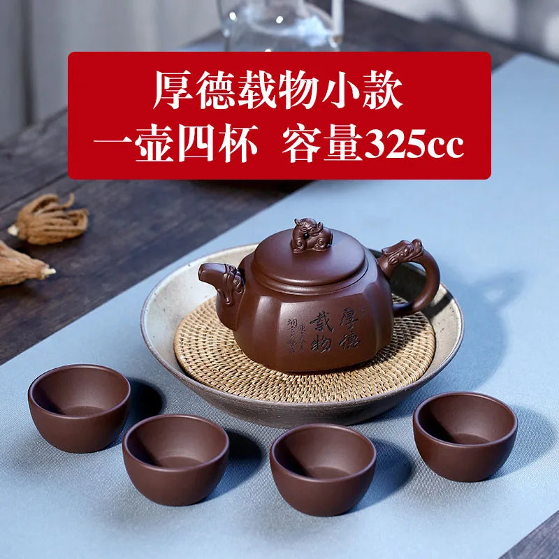 Yixing Clay Pure Handmade Original Mine Purple Mud Tenglong Four Square Pot Tea Set For Home Use