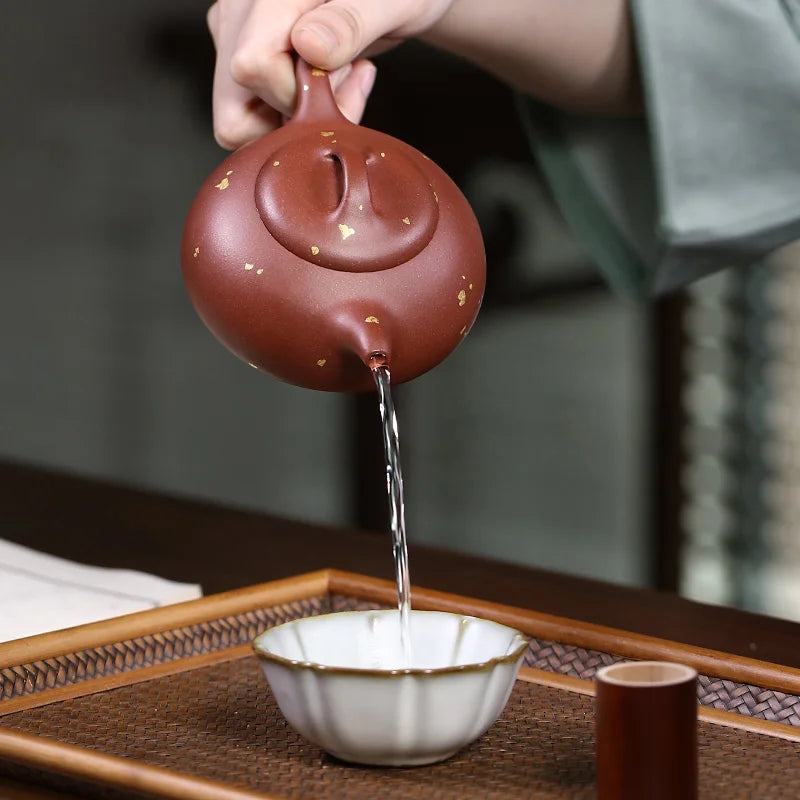 Yixing Famous Handmade Purple Clay Pot, Kung Fu Tea Set, Original Mine Bottom Slot, Clear Cross Bridge Flat