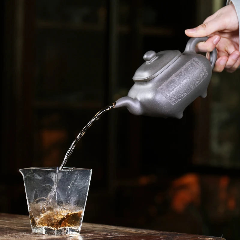 Yixing Famous Purple Clay Pot Pure Hand Engraved High Grade Tea Original Mine Old Qingduan Kung Fu Set Fully Handmade