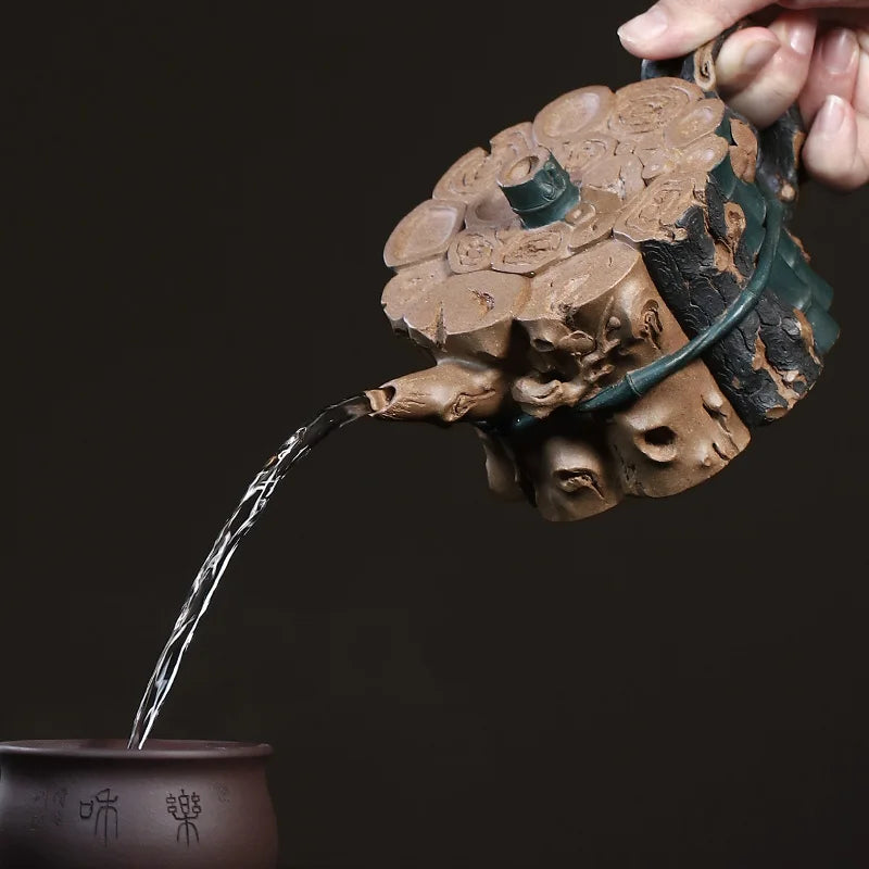 Yixing Famous Purple Clay Pot Tea Set, Pure Handmade Pot, Huanglongshan Original Mine Section Mud, Fully Flower