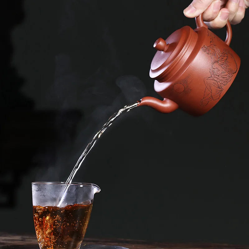 Yixing Famous Purple Sand Pot Pure Handcarved Tea Set Bottom Slot Clear Large Capacity Jingquan Taibai