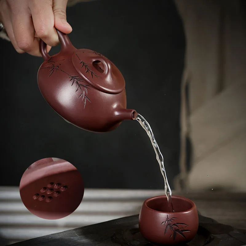 Yixing Purple Clay Handmade Boutique Stone Ladle Set, Household Tea Pot, Gift For Men