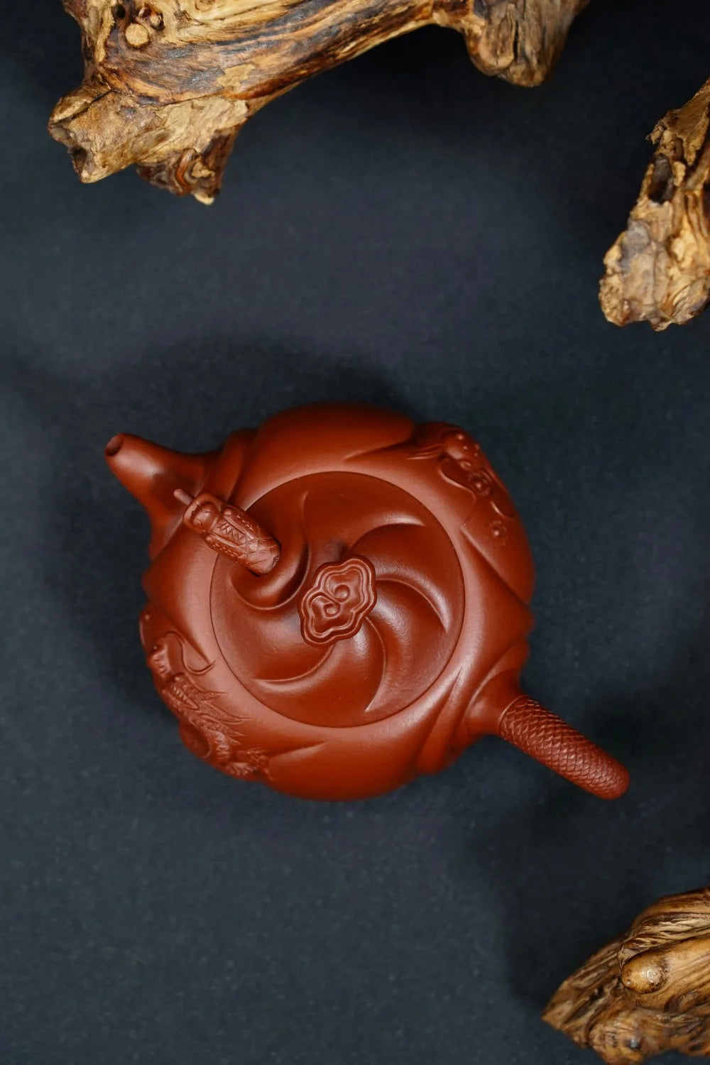 Yixing Purple Clay Master Pure Handmade Small Coal Kiln Vermilion Mud Fish Hualong Pot High End Household Kung Fu Tea Set