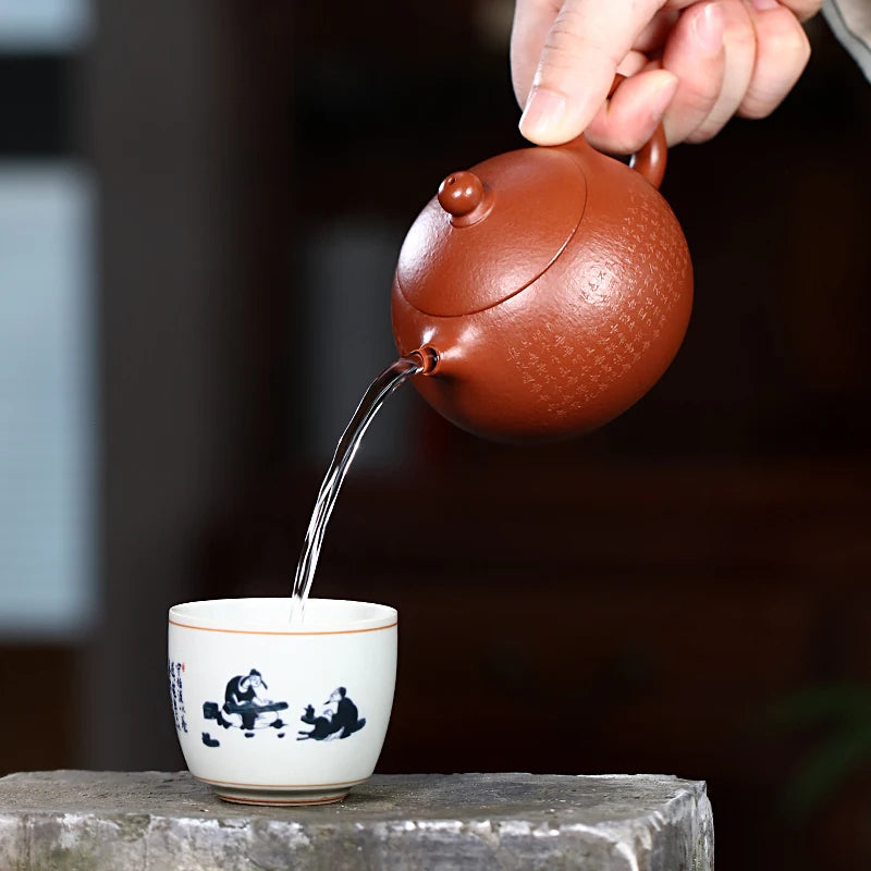Yixing Purple Clay Pot Pure Handcarved Small Capacity Tea Original Mine Old Zhu Mud Set Heart Sutra Western