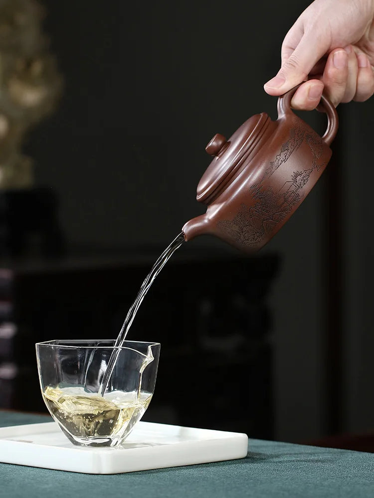 Yixing Purple Clay Pot Pure Handcarved Tea Set Single Original Mine Old Household Light Tone