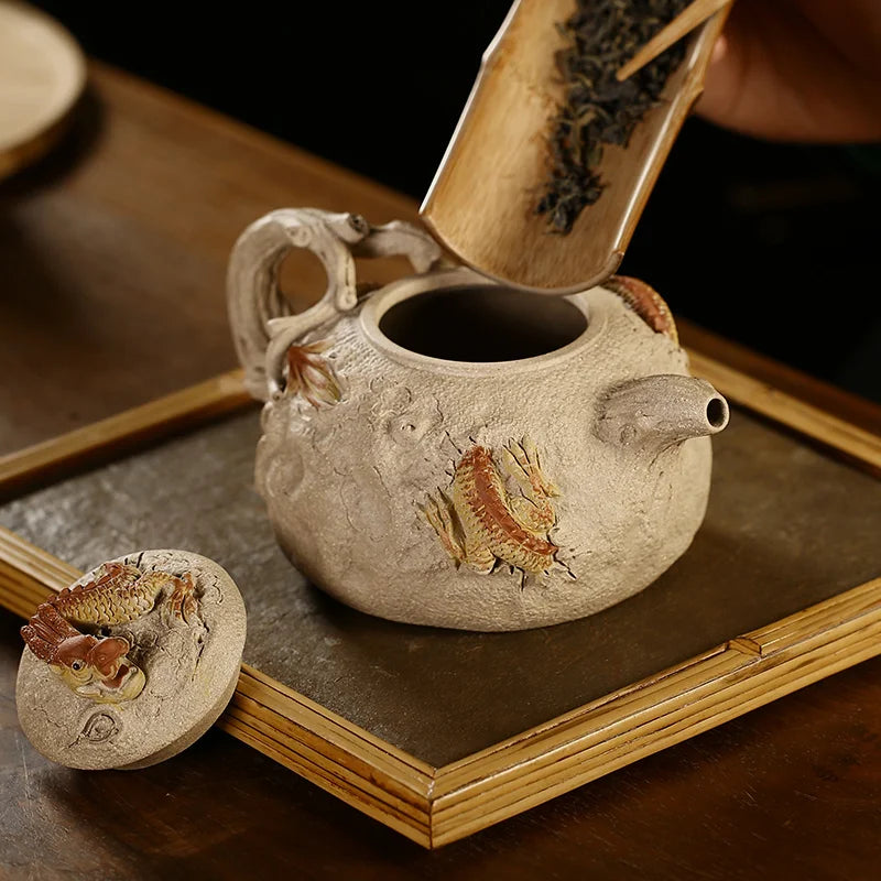 Yixing Purple Clay Pot Pure Handmade Flower Ware Tea Set Single Original Mine Old Section Mud Household