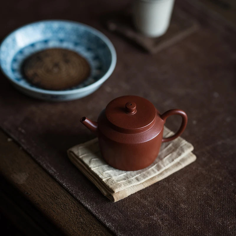 Yixing Purple Clay Pot, Small Coal Kiln, Dahongpao, Xu Yuefeng, Pure Handmade Imitation Of Ancient Folded Shoulder Flat Lid Pot