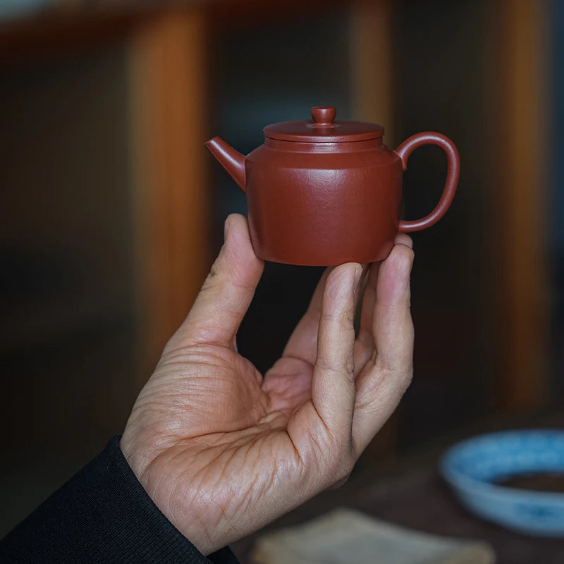 Yixing Purple Clay Pot, Small Coal Kiln, Dahongpao, Xu Yuefeng, Pure Handmade Imitation Of Ancient Folded Shoulder Flat Lid Pot