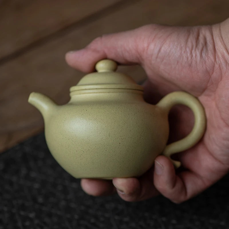 Yixing Purple Clay Pot Tea Set, Benshan Green Mud, Pure Handmade Lotus Seed Pot, Xu Yuefeng, Painting Stream Yuefeng