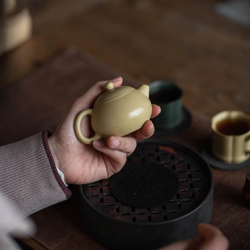 Yixing Purple Clay Pot Tea Set, Benshan Green Mud, Xu Yuefeng, Pure Handmade, Fully Small Xishi Pot, Capacity