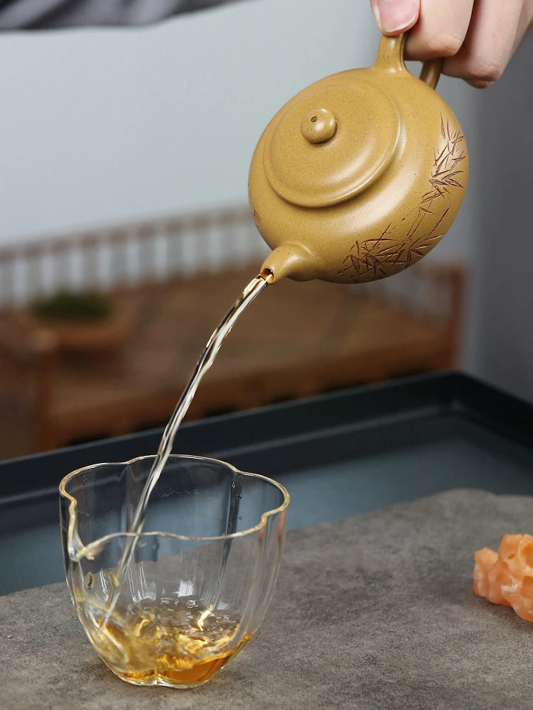 Yixing Purple Clay Pot With Pure Hand Engraving Of High Grade Tea Making Pot, Original Mine Section Mud, Fully Handmade Kung Fu