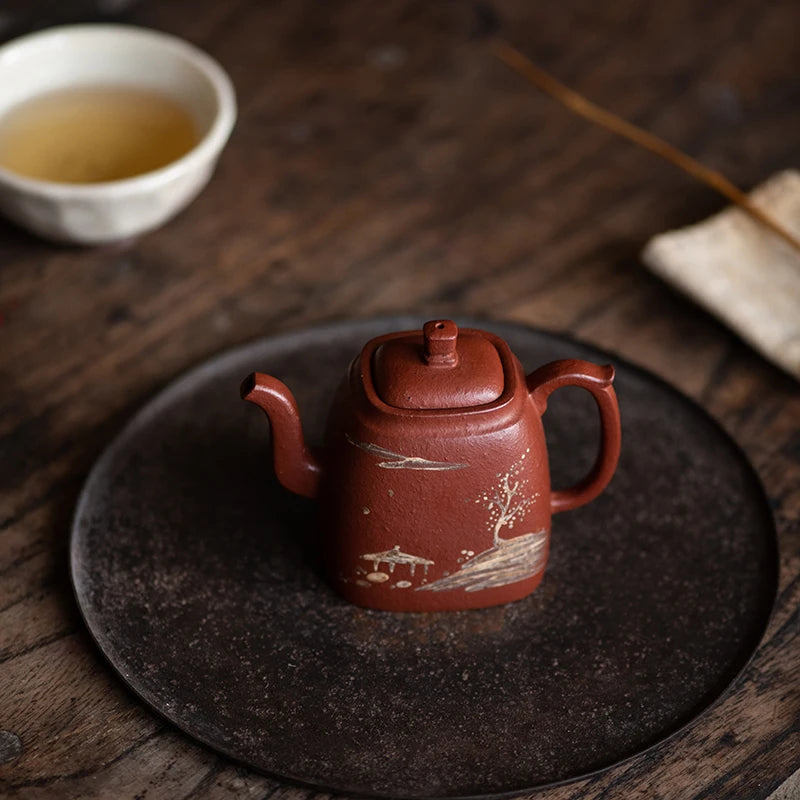 Yixing Purple Clay Teapot Tea Set Raw Ore Dahongpao Tea Cinnabar Sand Chinese Handmade Copy Old Pot Ancient Pot Clay Painting