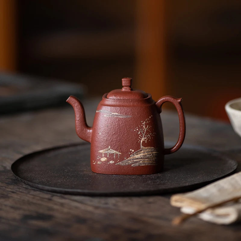 Yixing Purple Clay Teapot Tea Set Raw Ore Dahongpao Tea Cinnabar Sand Chinese Handmade Copy Old Pot Ancient Pot Clay Painting