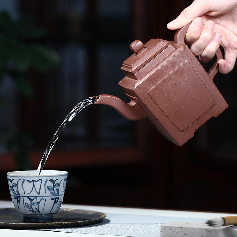 Yixing Purple Sand Pot Pure Handmade High Grade Tea Set Square Ware, Original Mine Bottom Slot, Clear Household