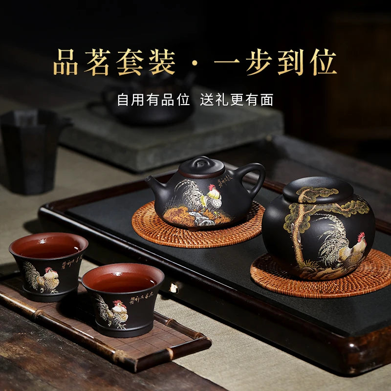 |Yixing Zisha teapot Taoling pure handmade teapot smelting Ladybug teapot raw tea set household single pot set