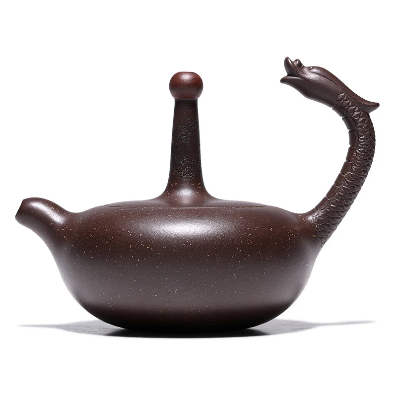 |Yixing purple clay pot famous pure handmade raw ore Purple mud double dragon playing with beads Kung Fu tea pot tea set