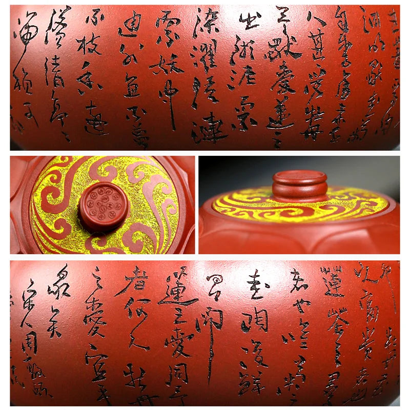 |Yixing recommended pure manual famous tea set household zhu mud dahongpao lotus holy lotus pot of the teapot
