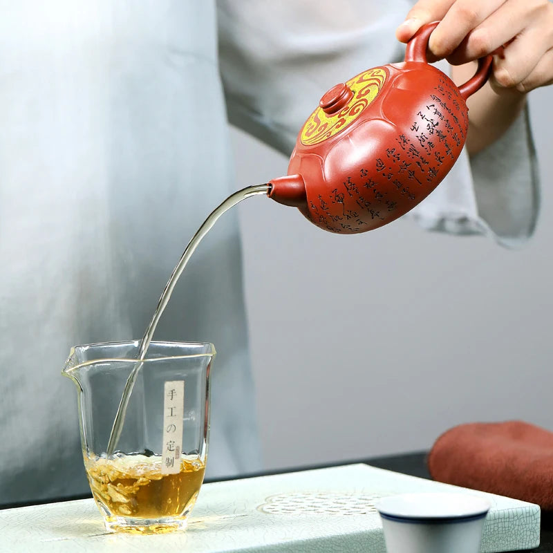 |Yixing recommended pure manual famous tea set household zhu mud dahongpao lotus holy lotus pot of the teapot