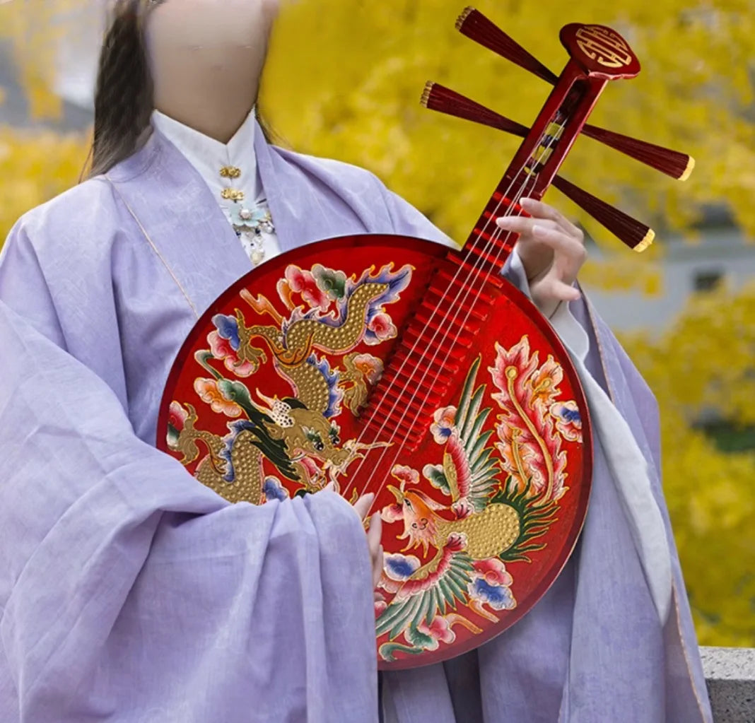Yueqin Painted dragon and phoenix patterns Chinese stringed instruments