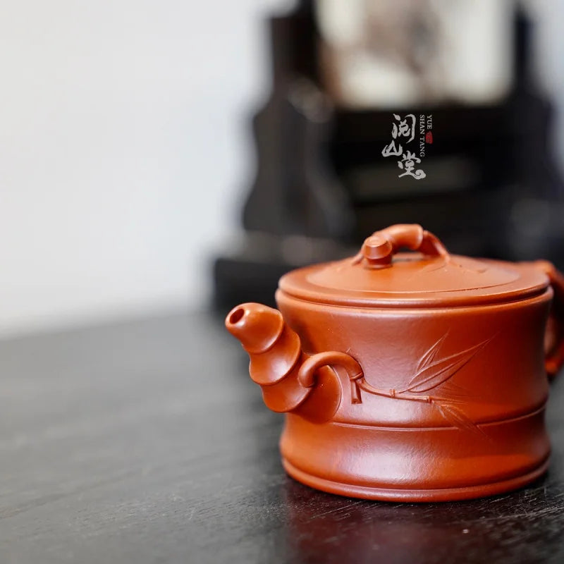 Yueshan Hall | Bamboo segment Purple Clay Pot Raw Ore Dahongpao Tea Cinnabar Sand Chinese Worker Qi Liyun Handmade