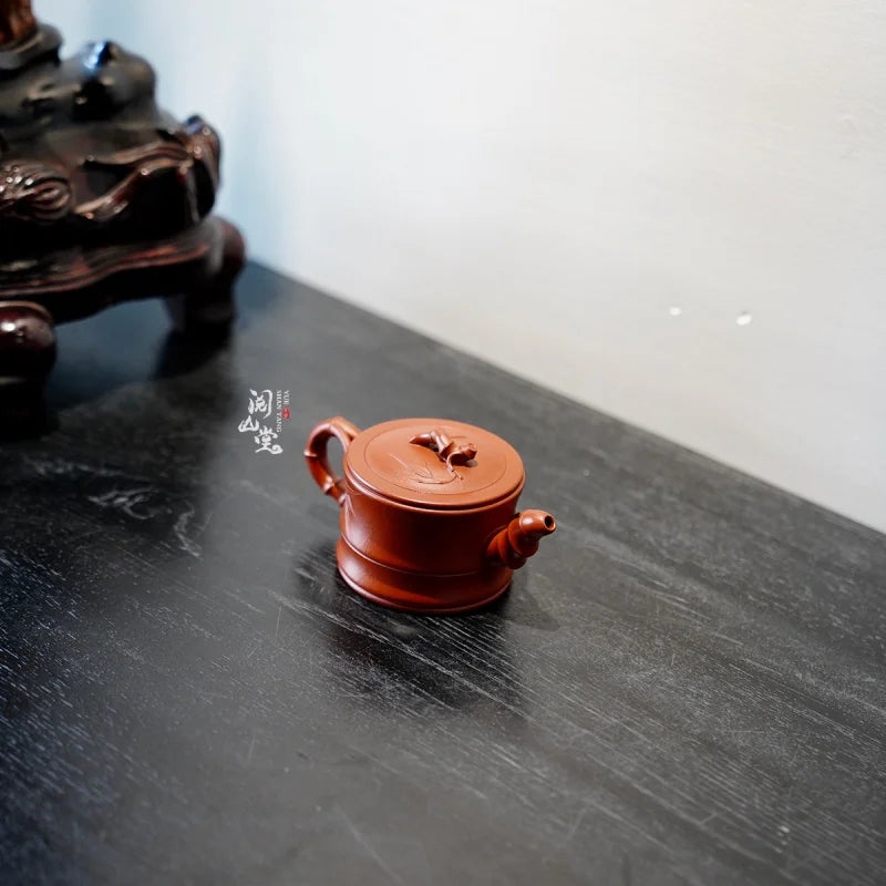 Yueshan Hall | Bamboo segment Purple Clay Pot Raw Ore Dahongpao Tea Cinnabar Sand Chinese Worker Qi Liyun Handmade