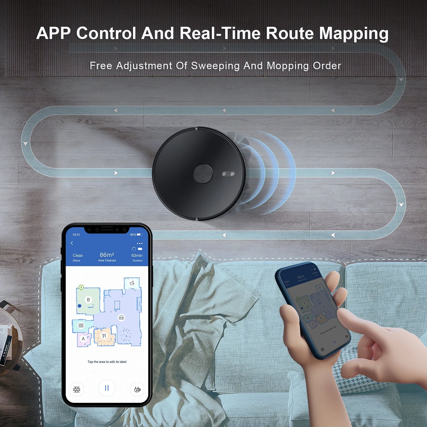 ZCWA D900 Robot Vacuum Cleaner with Auto-empty Dock, 6000PA Suction, Multi-Floor Maping, Customized Wet Dry Room Cleaning