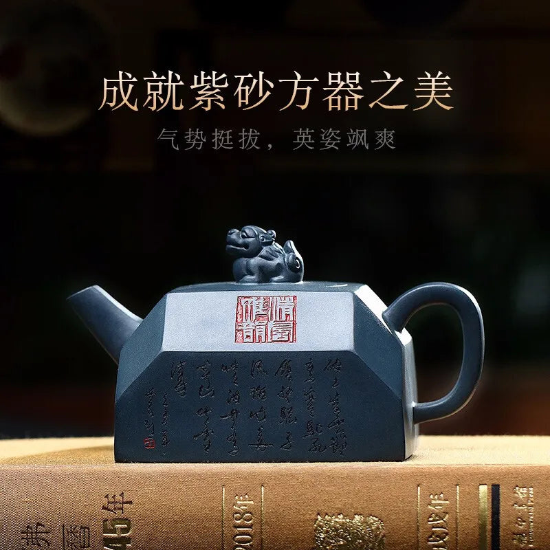 Zanghutianxia Yixing Purple Clay Pot Famous Pure Handmade Raw Ore National Green Mud Square Gongfu Teapot Fresh Style Elegant St