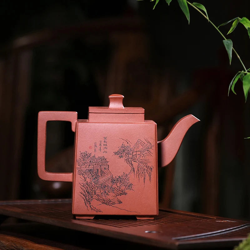 Zanghutianxia Yixing Purple Clay Pot Guogao Yuyue Pure Handmade Seal Cutting Large Capacity Teapot Datang Square