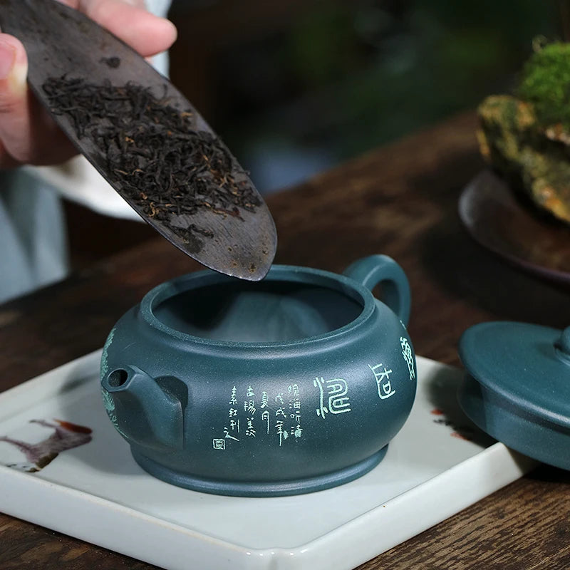 Zanghutianxia Yixing Purple Clay Pot Handmade Kung Fu Teaware Single Pot Raw Ore Green Clay Teapot Guanhai Listening Tao Pot