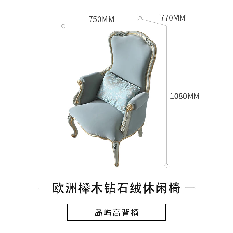 Zelkwood leisure chair, diamond velvet painted gold high backrest European style sofa chair, high-end dining chair