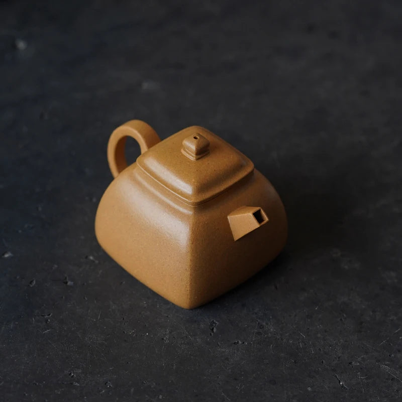 Zen Yuantang Yixing Handmade Purple Clay Teapot Vintage Chinese Raw Ore Gold Segment Mud Square Calm Pot