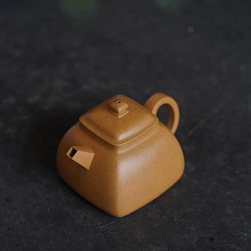 Zen Yuantang Yixing Handmade Purple Clay Teapot Vintage Chinese Raw Ore Gold Segment Mud Square Calm Pot