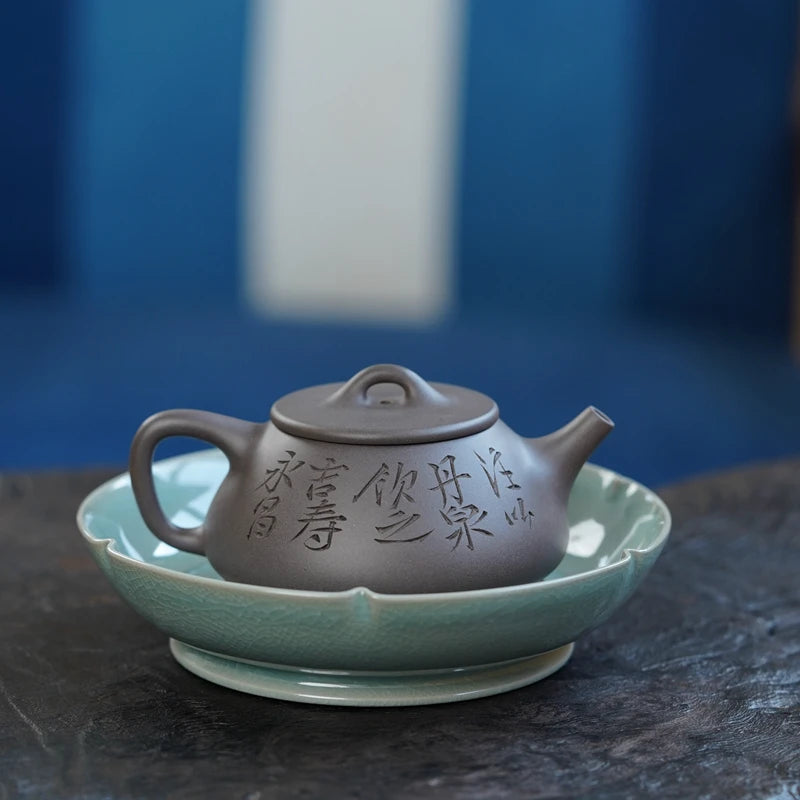 Zen Yuantang Yixing Purple Clay Pot Carving Flat Lid Shipiao Teapot Huanglongshan Raw Ore Daguitan Sky Blue Mash