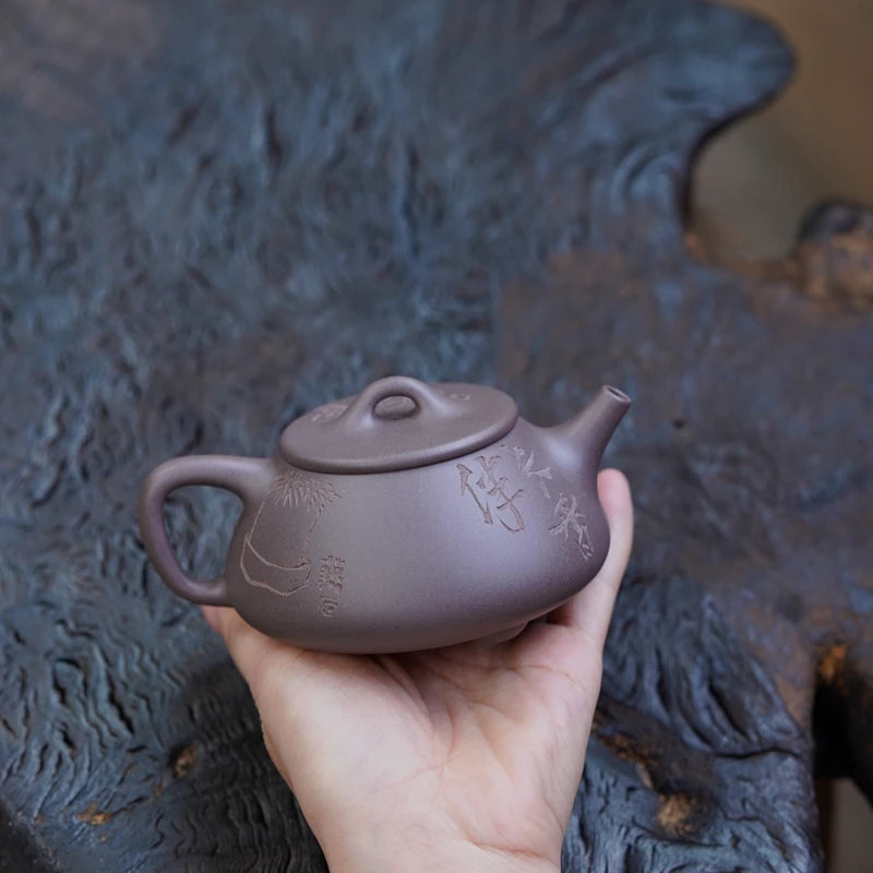 Zen Yuantang Yixing Purple Clay Pot Carving Flat Lid Shipiao Teapot Huanglongshan Raw Ore Daguitan Sky Blue Mash