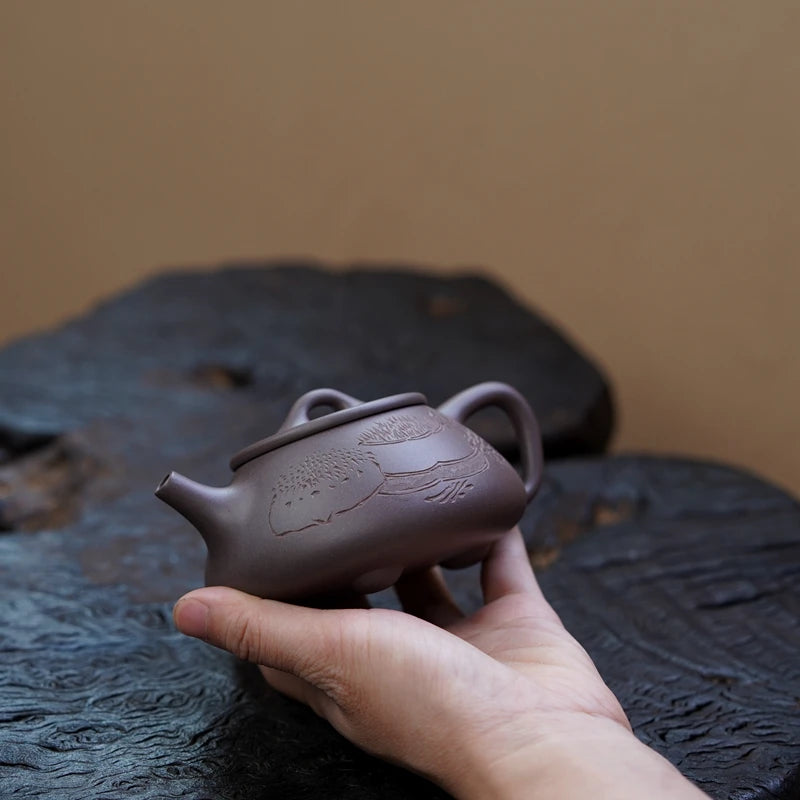 Zen Yuantang Yixing Purple Clay Pot Carving Flat Lid Shipiao Teapot Huanglongshan Raw Ore Daguitan Sky Blue Mash