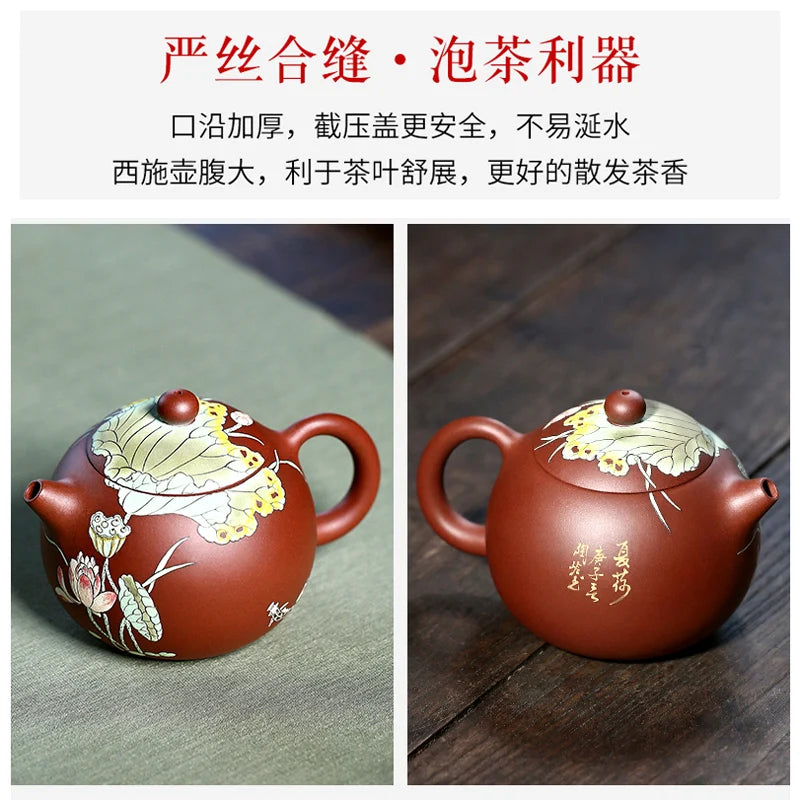 |by Zhang Xiaoling mud painting pure manual undressed ore teapot tea set suit xi shi qing pot of of bottom chamfer