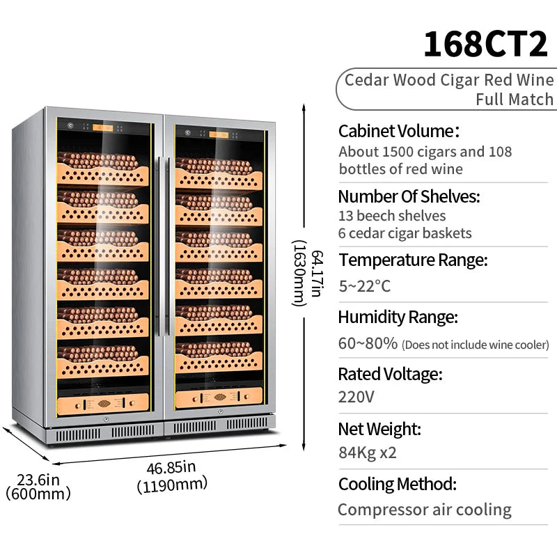 cigar cabinet led light humidor display large Spanish Cedar Wood Luxury Cigar Cooler FK-168CT