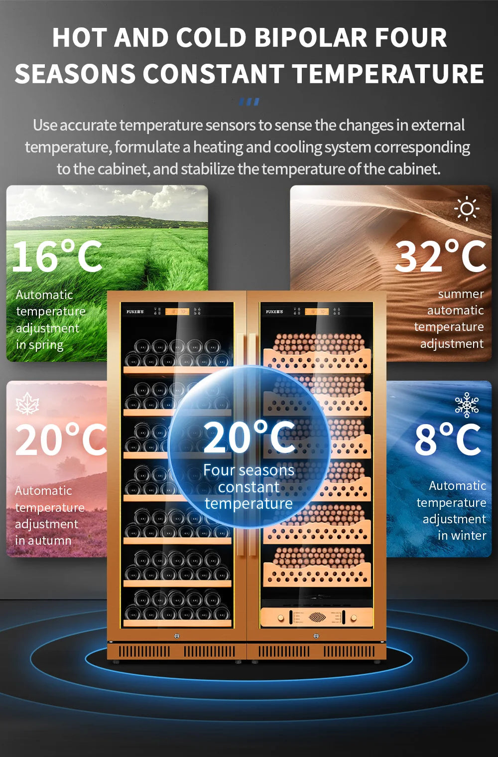 cigar cabinet led light humidor display large Spanish Cedar Wood Luxury Cigar Cooler FK-168CT