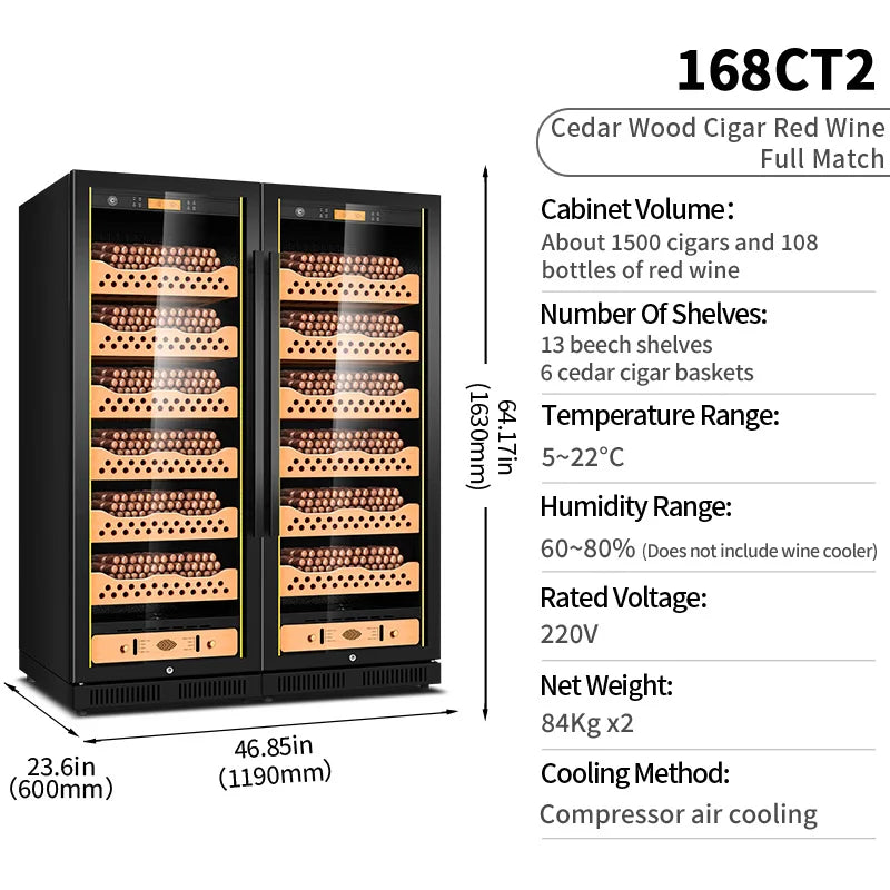 cigar cabinet led light humidor display large Spanish Cedar Wood Luxury Cigar Cooler FK-168CT