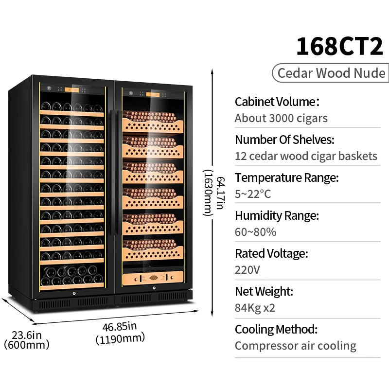 cigar cabinet led light humidor display large Spanish Cedar Wood Luxury Cigar Cooler FK-168CT
