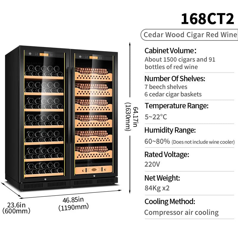 cigar cabinet led light humidor display large Spanish Cedar Wood Luxury Cigar Cooler FK-168CT