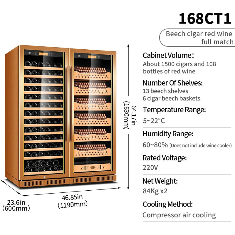 cigar cabinet led light humidor display large Spanish Cedar Wood Luxury Cigar Cooler FK-168CT