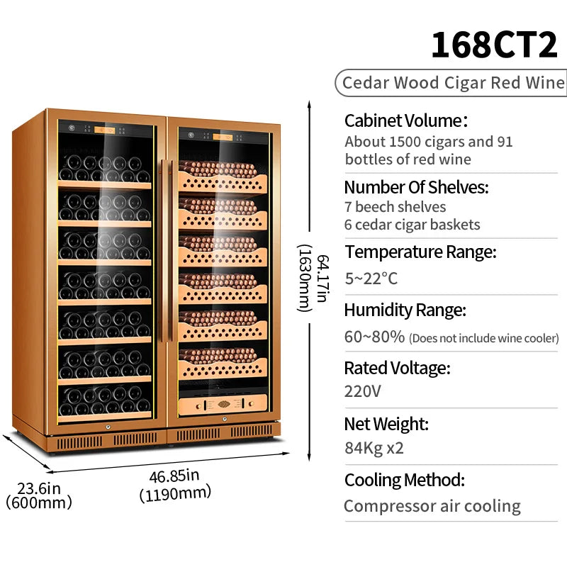 cigar cabinet led light humidor display large Spanish Cedar Wood Luxury Cigar Cooler FK-168CT