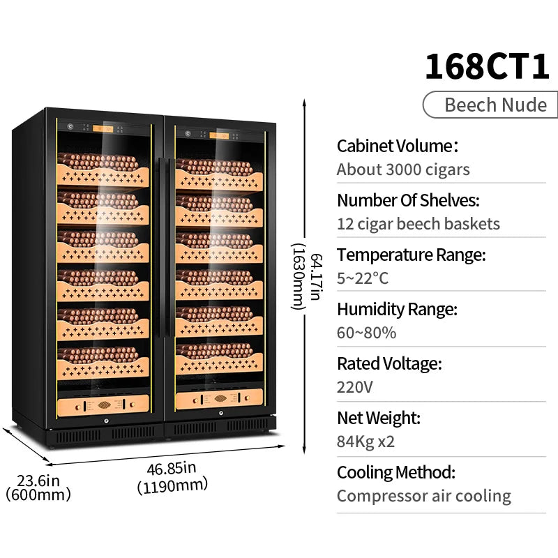 cigar cabinet led light humidor display large Spanish Cedar Wood Luxury Cigar Cooler FK-168CT