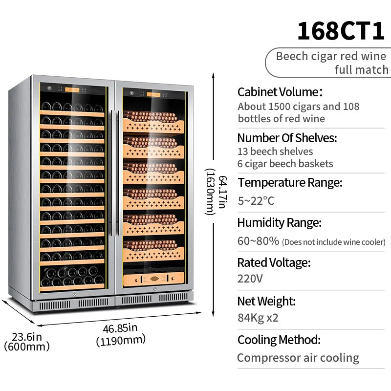 cigar cabinet led light humidor display large Spanish Cedar Wood Luxury Cigar Cooler FK-168CT